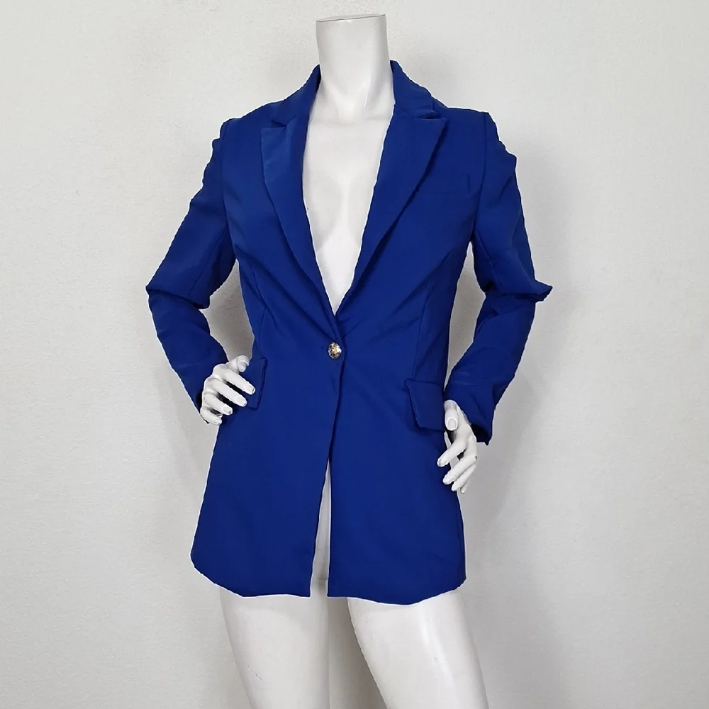 Rachel Zoe Blue Careerwear Gorpcore One Button Long Sleeve Blazer Jacket Size XS - Picture 2 of 14